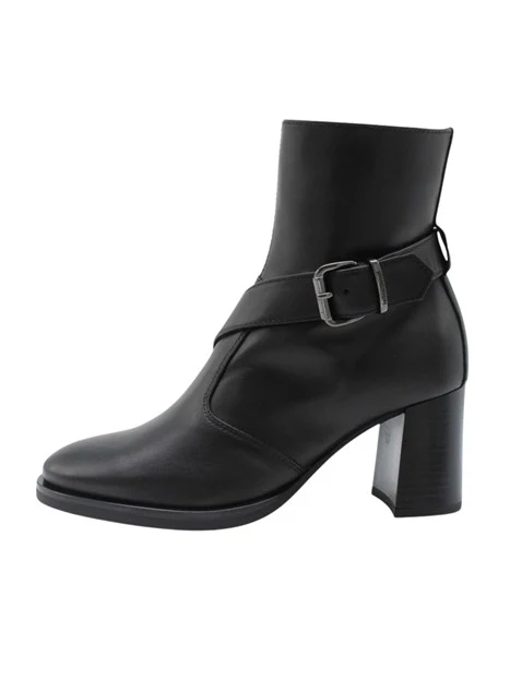 STIVALETTI TACCO ALTO IN PELLE CON CINTURINO INCROCIATO DONNA NERO
