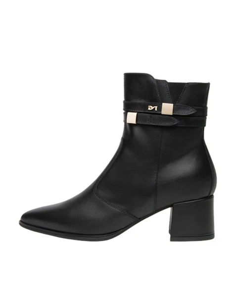STIVALETTI A TACCO ALTO IN PELLE CON ZIP DONNA NERO