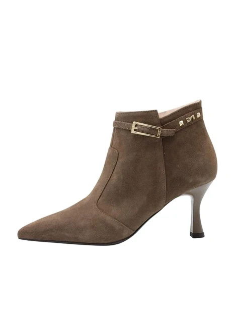 STIVALETTI TACCO ALTO A PUNTA IN CAMOSCIO CON CINTURINO DONNA BEIGE