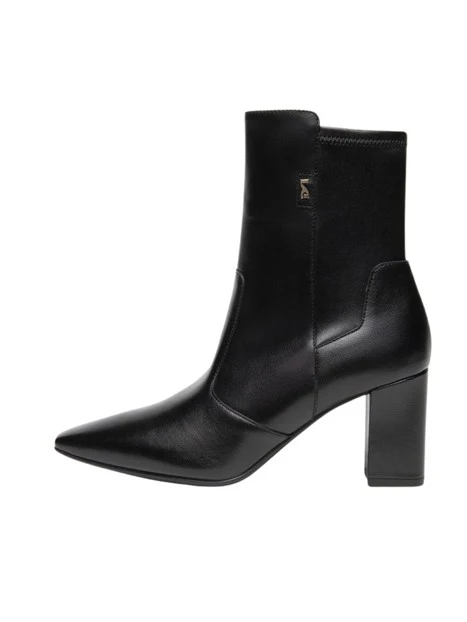STIVALETTI TACCO ALTO IN PELLE E LYCRA DONNA NERO
