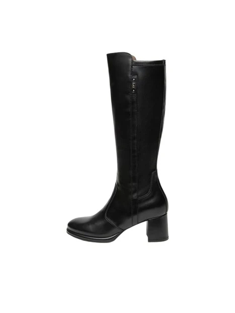STIVALI TACCO ALTO IN PELLE E LYCRA DONNA NERO