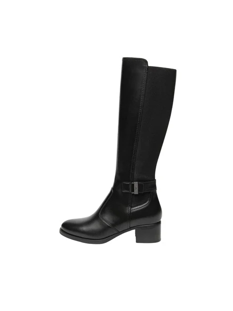 STIVALI TACCO BASSO CON FIBBIA LATERALE IN PELLE E TESSUTO DONNA NERO