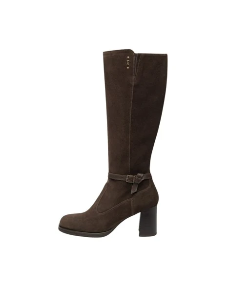 STIVALI TACCO ALTO IN SUEDE E PELLE DONNA MARRONE
