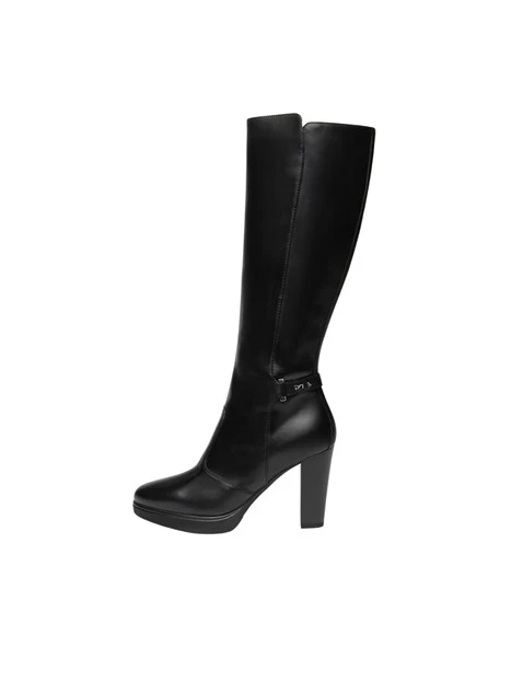 STIVALI TACCO ALTO IN PELLE CON PLATEAU DONNA NERO