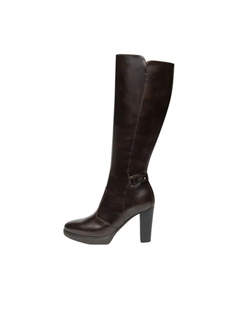 STIVALI TACCO ALTO  IN PELLE CON PLATEAU DONNA CAFFÈ