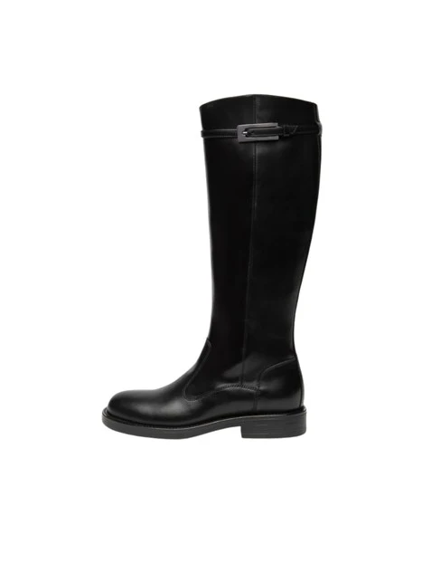 STIVALI TACCO BASSO CON CINTURINO IN PELLE DONNA NERO