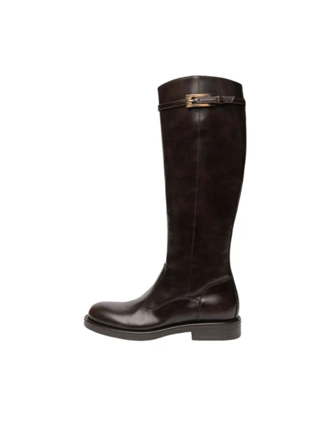 STIVALI TACCO BASSO CON CINTURINO IN PELLE DONNA MARRONE