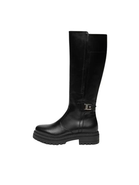 STIVALI TACCO BASSO IN PELLE CON ZIP DONNA NERO