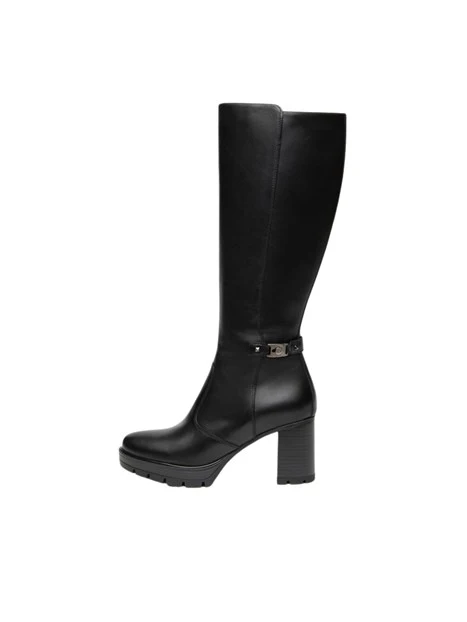 STIVALI A TACCO ALTO IN PELLE CON ZIP DONNA NERO