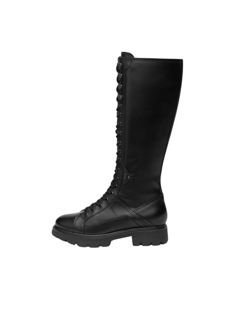 STIVALI A TACCO BASSO CON STRINGHE E ZIP DONNA NERO