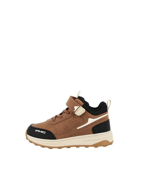 SNEAKERS BASSE BAMBINO CON STRAP MARRONE