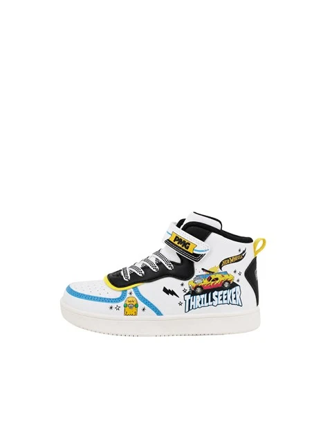 SNEAKERS ALTE CON STRAP E STAMPA AUTO BAMBINO BIANCO