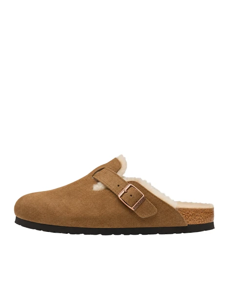 SABOT IN CAMOSCIO CON PELLICCIA DI AGNELLO DONNA BEIGE