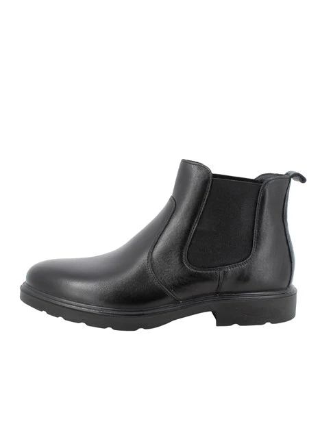 STIVALETTI TACCO BASSO IN PELLE CON INSERTI ELASTICI UOMO NERO