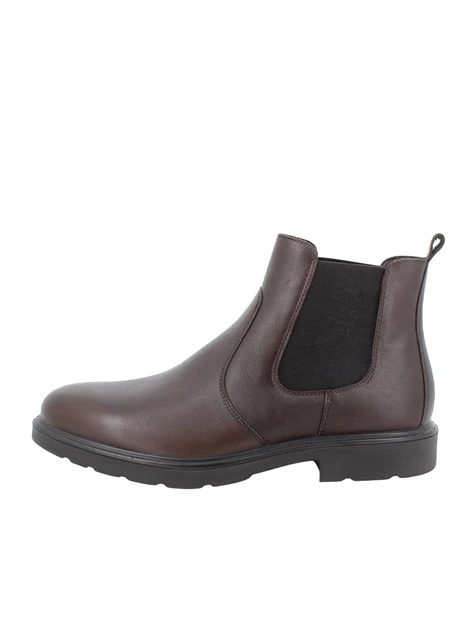STIVALETTI TACCO BASSO IN PELLE CON INSERTI ELASTICI UOMO MARRONE