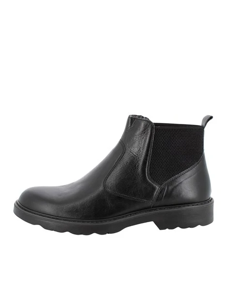 STIVALETTI TACCO BASSO IN PELLE E CON INSERTI ELASTICI UOMO NERO