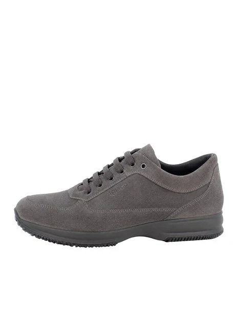 SNEAKERS BASSE IN PELLE SCAMOSCIATA CON LACCI UOMO ANTRACITE