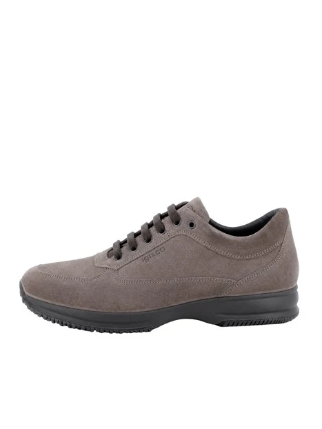 SNEAKERS BASSE IN PELLE SCAMOSCIATA CON LACCI UOMO TORTORA