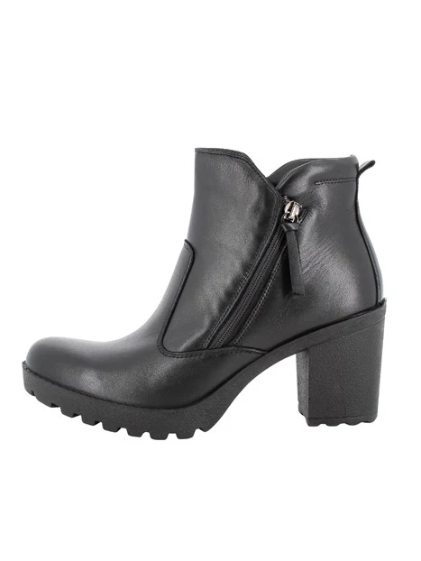 STIVALETTI TACCO ALTO IN PELLE E CON ZIP DONNA NERO