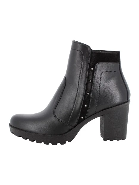 STIVALETTI TACCO ALTO IN PELLE CON BORCHIE DONNA NERO