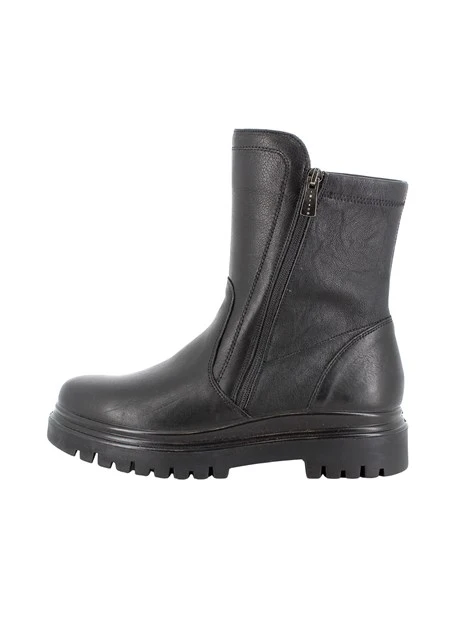STIVALETTI TACCO BASSO IN PELLE CON ZIP DONNA NERO
