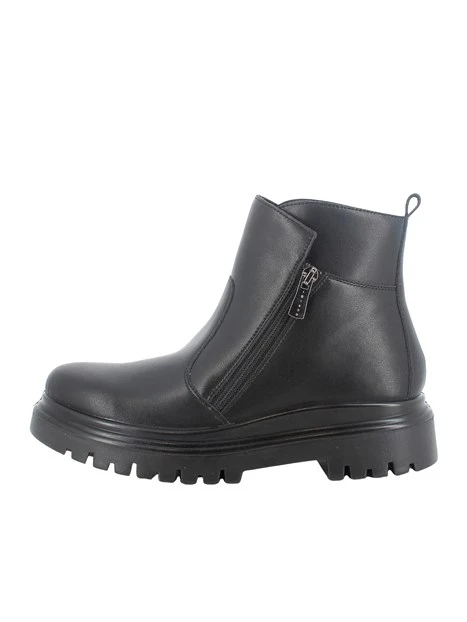 STIVALETTI TACCO BASSO IN PELLE E ZIP DONNA NERO