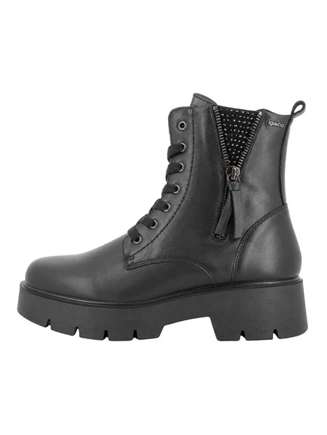 ANFIBI IN PELLE CON LACCI E ZIP DONNA NERO