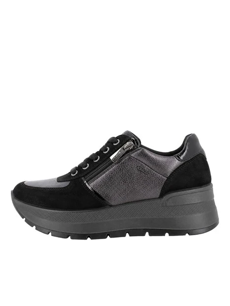 SNEAKERS BASSE IN CAMOSCIO E PELLE CON ZIP DONNA NERO