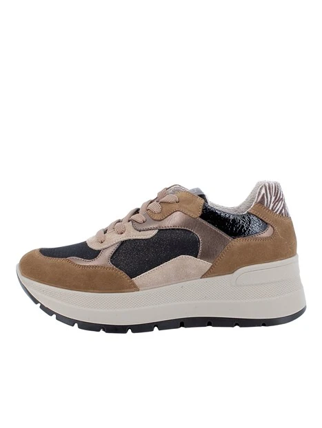 SNEAKERS BASSE IN CAMOSCIO E TESSUTO DONNA MARRONE
