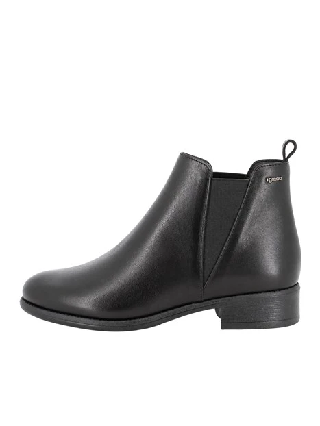 STIVALETTI TACCO BASSO IN PELLE CON ELASTICI DONNA NERO