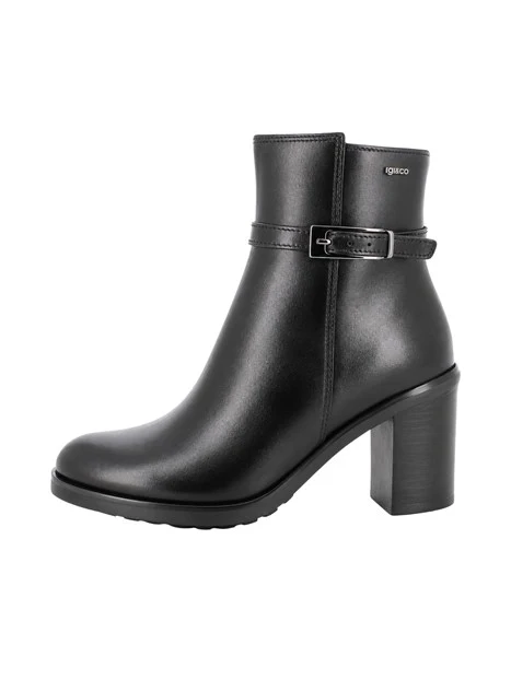STIVALETTI TACCO ALTO IN PELLE E CON CINTURINO DONNA NERO