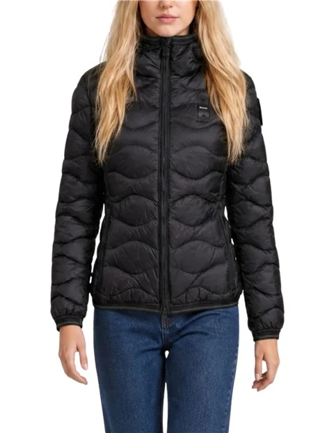 PIUMINO CON CAPPUCCIO E LOGO STRASS DONNA NERO