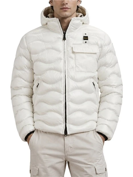 GIACCA IMPERMEABILE IMBOTTITA CON CAPPUCCIO UOMO BIANCO