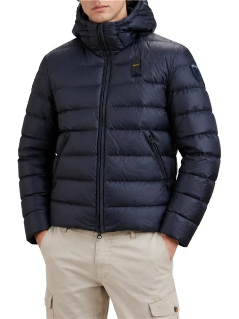 PIUMINO IN NYLON LUCIDO CON CAPPUCCIO UOMO BLU