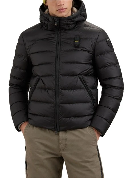 PIUMINO IN NYLON LUCIDO CON CAPPUCCIO UOMO NERO