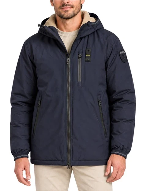 GIACCA IMPERMEABILE LUNGA CON INTERNO IN ECO PELLICCIA UOMO BLU