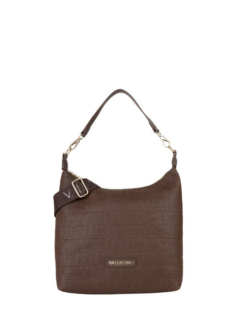 BORSA A SPALLA A SACCA LOGO ALL-OVER DONNA MARRONE