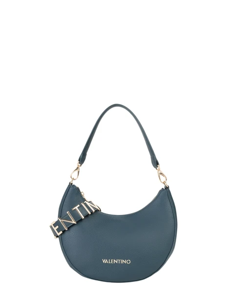 BORSA A SPALLA A MEZZALUNA CON LOGO GRAFFETTATO DONNA BLU PETROLIO