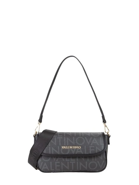 BORSA A SPALLA CON PATTA LOGO ALL-OVER DONNA NERO
