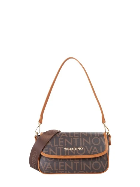 BORSA A SPALLA CON PATTA LOGO ALL-OVER DONNA MARRONE