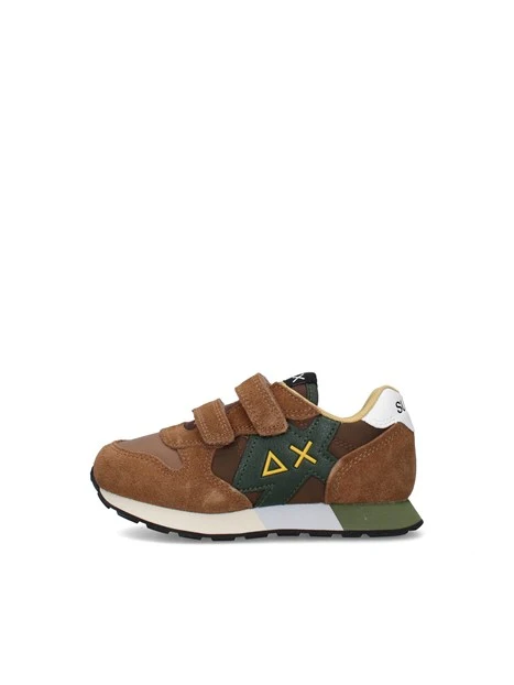 SNEAKERS BASSE CON DOPPIO STRAP E INSERTI A CONTRASTO BAMBINO MARRONE