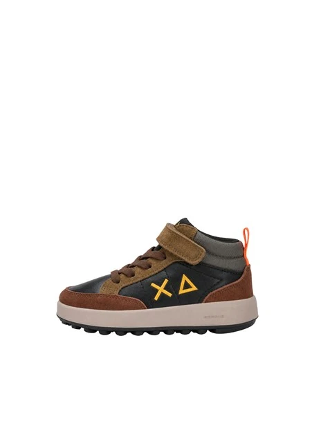 SNEAKERS ALTE CON LACCI E STRAP BAMBINO NERO