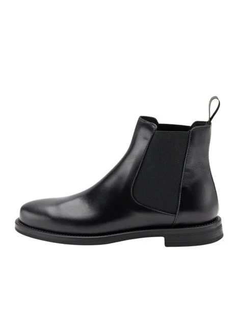 STIVALETTI TACCO BASSO IN PELLE CON INSERTI ELASTICI DONNA NERO