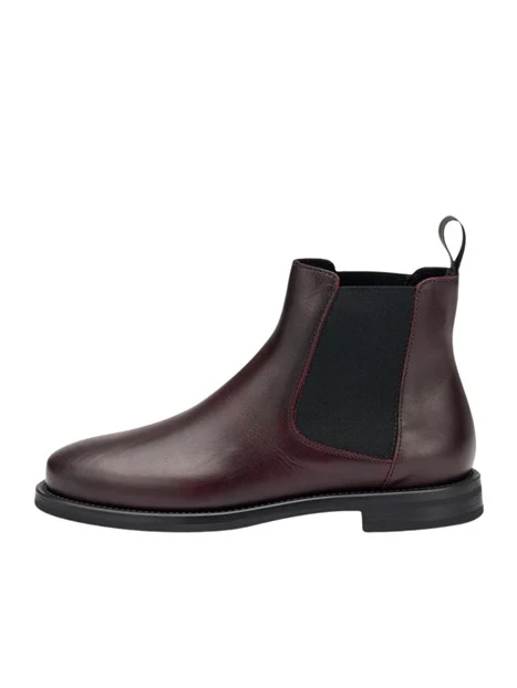 STIVALETTI TACCO BASSO IN PELLE CON INSERTI ELASTICI DONNA BORDEAUX