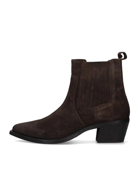 STIVALETTI TACCO ALTO IN CAMOSCIO CON INSERTI ELASTICI DONNA MARRONE