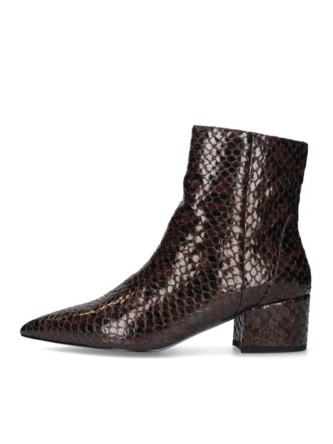 STIVALETTI TACCO ALTO EFFETTO PITONE CON TACCO LARGO DONNA MARRONE