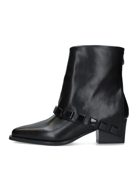 STIVALETTI TACCO ALTO CON BORCHIE E ZIP POSTERIORE DONNA NERO