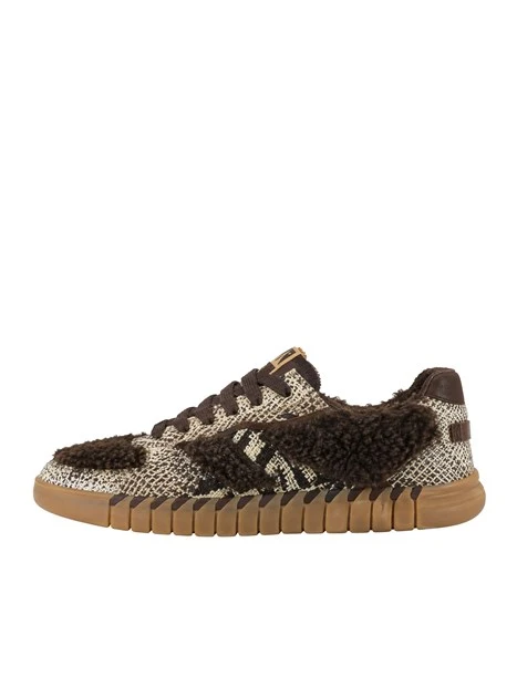 SNEAKERS BASSE EFFETTO PITONE CON INSERTI TEDDY DONNA MARRONE