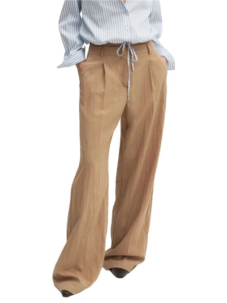 PANTALONI PALAZZO  IN MISTO LYOCELL EFFETTO CRINKLE CON PINCE DONNA BEIGE
