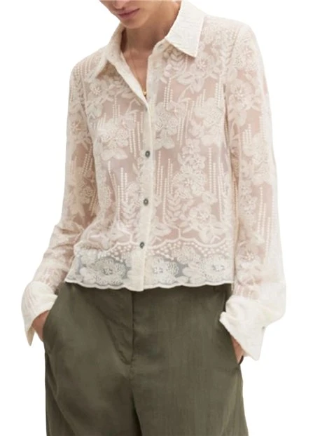 CAMICIA IN TULLE RICAMATO CON BOTTONI IN MADREPERLA DONNA AVORIO